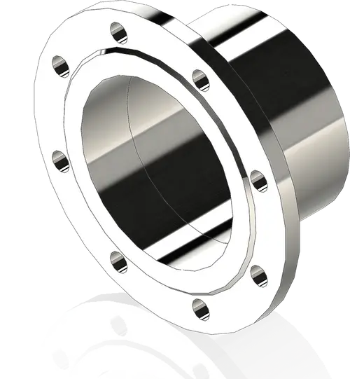 Einschweißflansch aus Metall, mit mehreren Befestigungsbohrungen, präsentiert von Juratherm. Die Oberfläche zeigt eine spiegelähnliche Reflexion.